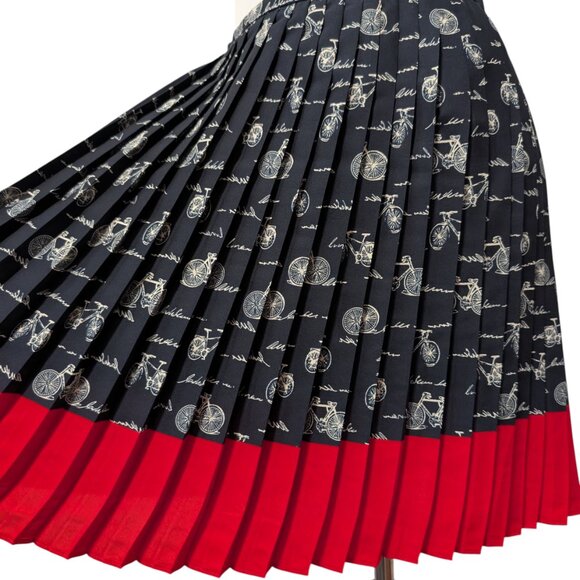 Tommy Hilfiger Womens Size 4 Black Red Trim Bicycle Print Pleated Short Skirt - Picture 5 of 10